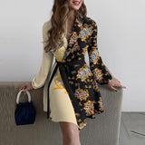 Joskaa hoco dresses Vintage Long Sleeve Wrap Office Lady Dress Spring Notched Collar Split Party Dress Women Elegant Autumn Belted Long Dresses