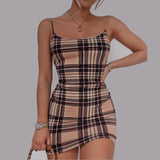 Joskaa hoco dresses Women dresses summer sleeveless plaid print spaghetti srtap sexy dress mini elegant female fashion holiday dresses women