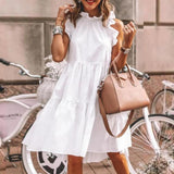 Joskaa hoco dresses Christmas Gift Fashion Ruffles Collar White Loose Beach Woman Dress Summer Casual Boho Sleeveless Big Hem Ladies Dresses For Women Robe