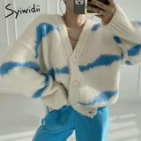 Joskaa Striped Sweater Woman Cardigan Tops Fall 2024 Korean New Knitted Jackets Single Breasted V Neck Long Sleeve Loose Coats