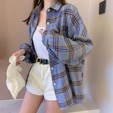 Joskaa Christmas Gift JMPRS Women Plaid Shirt Fashion Korean Loose Student Long Sleeve Autumn School Shirt Casual Button Up Turn Down Collar Tops 2024