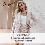 Back to College Joskaa hoco dresses Vintage houndstooth v-neck women blazer suit Office lady plaid shoulder pads pink two pieces set Pocket mini dress sets