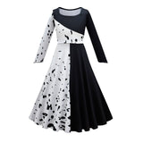 Halloween Joskaa Cruella De Vil Cosplay Costume Women Cruella Black White Polka Dot Gown Maid Dress Jacket Cruella Halloween Party Dress Set