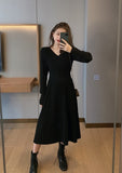 Joskaa hoco dresses Back to College Knitted Dress Women Casual Long Sleeve Vintage Elegant Office Sweater Dress Female 2024 Autumn One Piece Dress Korean Outerwear