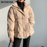 Christmas Gift Joskaa Elegant Turtleneck Cotton Padded Women Parkas 2024 Winter Warm Loose Full Sleeve Single-breasted Female Jacket Coat