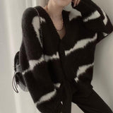 Joskaa Striped Sweater Woman Cardigan Tops Fall 2024 Korean New Knitted Jackets Single Breasted V Neck Long Sleeve Loose Coats