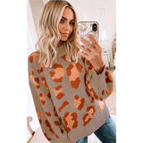 Joskaa Thanksgiving Gift Women's Knitting Leopard Autumn Winter Sweaters Fashion Casual Long Sleeve O Neck Loose Patchwork Color Contrast Ladies Sweaters