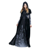 Halloween Joskaa Printed Witch Hooded Cloak Dress Scary Ghost Souls Vampire Skull Cosplay Costume Carnival Party Outfits For Womens