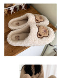 Joskaa 2024 Winter Women Slipper Lovely Bear Cartoon Plush Cotton Home Slippers Female Indoor Household Anti-Skid Thick Bottom Slipper