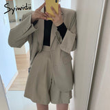 Joskaa Women Korean Blazer and Shorts 2 Piece Set Suit 2024 Spring Summer Office Suits Business Casual Loose Jacket Outfits