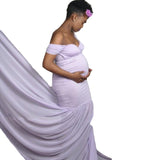 Joskaa Pregnant Dress New Maternity Photography Props For Shooting Photo Pregnancy Clothes Cotton+Chiffon Off Shoulder Half Circle Gown