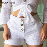 Back to College Women Broderie Lace Button-down Blouse & Shorts Sets Casual Women Sets