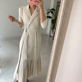 Joskaa Spring Autumn Fashion Chic Korean Office Lady Brief Bandage Long Dress Women Elegant sheath trumpet  Vintage Blazer Dresses Robe