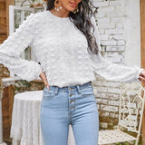 Joskaa Autumn Blue Lace Round Neck Women Blouse Long Sleeves Causal Blouses Office Lady 2024 Fashion Elegant Beach Female Tops New