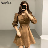 Joskaa Christmas Gift Elegance Fashion Ladies Dress Woman O-neck Slim Waist Autumn New Short Vestidos Mujer Temperament Vintage Dresses Women