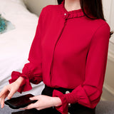 Joskaa Christmas Gift Spring 2020 fashion women blouses shirts OL chiffon blouse long-sleeved womens tops and blouses solid  female clothes 1016 40