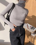 Back to College Joskaa Winter Knitted Women Sweaters Turtleneck Pullovers Basic Womens Jumper Slim Pull Long Sleeve with Hole Ladies Clothes