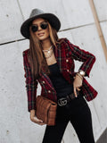 Joskaa Spring Autumn Fashion Turn-down Collar Women's Jackets Casual Solid Long Sleeve Plaid Print Button Ladies Jackets Plus Size