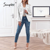 Joskaa Office za plaid pocket women blazer jacket autumn  Elegant long sleeve white suit blazer Causal female fashion top coats