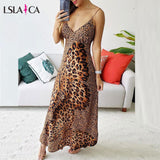 Joskaa Sling Leopard Sexy Women Dress Print Butterfly  V Neck Sleeveless Maxi Chiffon  Elegant Prty Dress Beach Vestidos