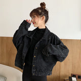 Joskaa Black Friday Sales Harajuku Black Denim Short Jacket Women Korean Loose Bomber Jacket Female Outerwear Streetwear Long Sleeve Casual Overcoat Mujer