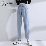 Joskaa High Waist Jeans Woman Fashion Street Style Elastic Waist Denim Pants Cotton Loose Coated Vintage Washed Boyfriend Jeans 2024