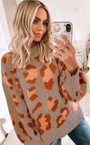 Joskaa Thanksgiving Gift Women's Knitting Leopard Autumn Winter Sweaters Fashion Casual Long Sleeve O Neck Loose Patchwork Color Contrast Ladies Sweaters