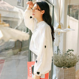 Joskaa Christmas Gift QWEEK Kawaii Shirt Women Heart Shape Print Button Up Blouse Korean Style Lantern Long Sleeve Shirt Women BF Cute Tops Ulzzang