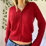 Joskaa Knitted Sweater Women Vintage Cardigan Cropped Hoodies Coat Y2K Women Sweater Outwear Autumn Winter Zip Up Knitwear Fall Outfits 2023