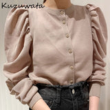 Joskaa Christmas Gift Kuzuwata Work Style Ol Solid Blouse Women O Neck Long Sleeve Single Breast Blusas Spring 2024 New Simple Shirt Feminino Loose