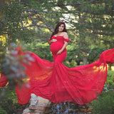 Joskaa Pregnant Dress New Maternity Photography Props For Shooting Photo Pregnancy Clothes Cotton+Chiffon Off Shoulder Half Circle Gown