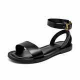 Joskaa  Sandals Women Genuine Cow Leather Wraparound Ankle Strap Metal Buckle Female Outdoor Summer Flat Shoes Handmade 32344