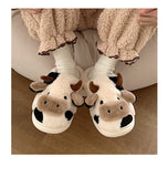 Joskaa Thick Cotton Warm Home Slippers Women's Winter Anti-Skid Thick Bottom Plush Indoor Household Shoes Lovely Cow Animal Slipper