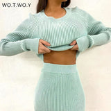 Joskaa Christmas Gift WOTWOY Knitting Cashmere Pullover and Skirt Two Piece Set Women Slim Fit Cropped Tops Women Autumn Elegant Sweater Outfits Women