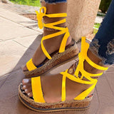 Joskaa Women Sandals  Summer Snake Wedge Shoes Ethnic Print Fashion Casual Lace Up Women Shoes Beach Ladies Plus Size Shoes Sandals