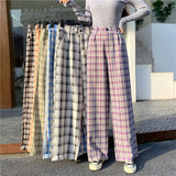 Christmas Gift Joskaa Plaid Women Pants Elastic High Waist Korean Fashion Plus Size Loose Spring Ladies Full Straight Pants Casual Trousers S-4XL