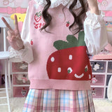 Joskaa Thanksgiving Gift Japanese Kawaii Pink Lolita Style Women Vest Autumn Winter Sleeveless Sweater Lovely Cartoon Warm Knitted Vest Cute Student Tops