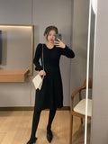 Joskaa hoco dresses Back to College Knitted Dress Women Casual Long Sleeve Vintage Elegant Office Sweater Dress Female 2024 Autumn One Piece Dress Korean Outerwear