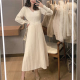 Joskaa hoco dresses Back to College Knitted Dress Women Casual Long Sleeve Vintage Elegant Office Sweater Dress Female 2024 Autumn One Piece Dress Korean Outerwear