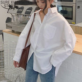 Christmas Gift Casual Turn-down Collar Women White Shirt Cotton 2021 Spring Autumn Vintage Ladies Tops Long Sleeve Women's Loose Blouses 11456