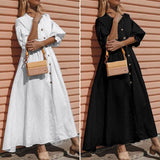 Joskaa Graduation Gift  Plus Size Dress Women Solid White Casual Half Lantern Sleeve Buttons Shirt Dresses 2024 O Neck Loose Maxi Dress Vestido Robe