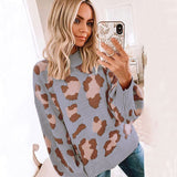 Joskaa Thanksgiving Gift Women's Knitting Leopard Autumn Winter Sweaters Fashion Casual Long Sleeve O Neck Loose Patchwork Color Contrast Ladies Sweaters