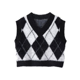 Back to College Joskaa Sweater Vest Women Jumper V Neck Sleeveless Knitted Crop Top Autumn Winter 2024 Outfit Korean Fashion New Pullover Tops