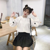 Joskaa Christmas Gift QWEEK Kawaii Shirt Women Heart Shape Print Button Up Blouse Korean Style Lantern Long Sleeve Shirt Women BF Cute Tops Ulzzang