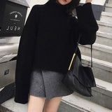 Back to College Joskaa Woman Sweater Autumn Winter 2024 Fashion Pullovers Long Sleeve Turtleneck Black Knitted Korean Tops Casual Loose Jumper