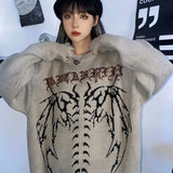 Joskaa Dark Gothic Letter Jacquard Oversized Loose Sweater Male Streetwear Female Hip Hop American Trendy Fashion Knitwear