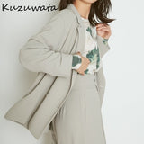 Joskaa Christmas Gift Kuzuwata Turn Down Collar Long Sleeve Double Breast Blazer Women Work Style Ol Solid Coat Feminino Spring 2024 New Jacket Femme