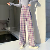 Christmas Gift Joskaa Plaid Women Pants Elastic High Waist Korean Fashion Plus Size Loose Spring Ladies Full Straight Pants Casual Trousers S-4XL