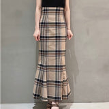 Joskaa Christmas Gift Kuzuwata High Waist Plaid Buttocks Side Split Mermaid Skirts Japan Style Temperament Elegant Jupe 2024 Autumn New Women Faldas