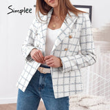 Joskaa Office za plaid pocket women blazer jacket autumn  Elegant long sleeve white suit blazer Causal female fashion top coats